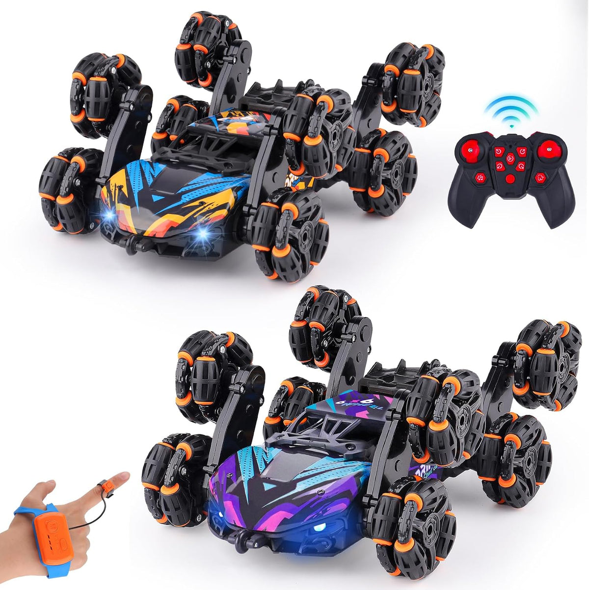 Cool coche acrobático RC de 8 ruedas controlado a mano, gesture Sensing Remote Control Cars para niños de 6 7 8 a 12 13 14 años, ideas de regalo de cumpleaños azul y morado