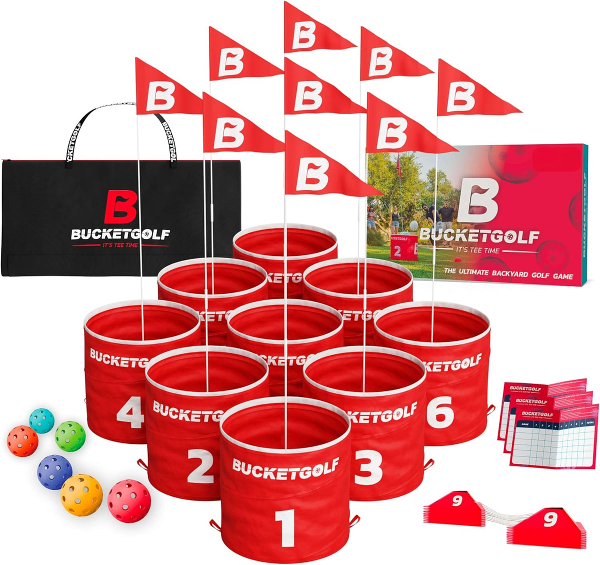 BUCKETGOLF Pro - Juego de golf portátil de 9 agujeros para la familia