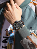 Poedagar Reloj de pulsera para hombre, de lujo, impermeable, luminoso, con fecha, para la semana, para negocios, esfera grande, de cuarzo, deportivo, de cuero, para hombre