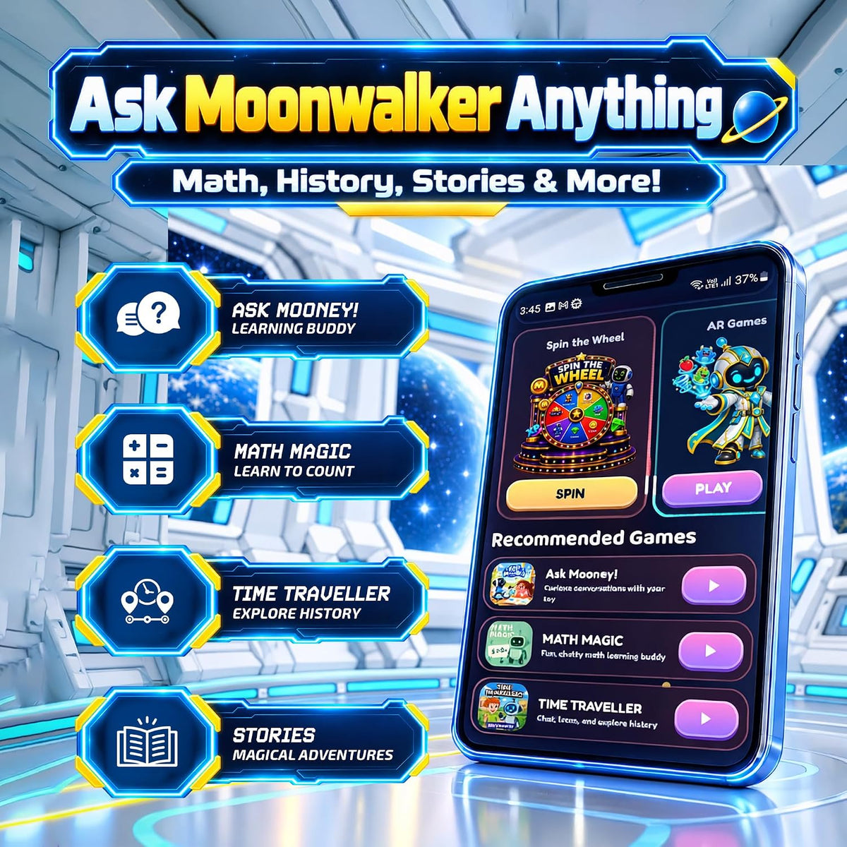 Mirana Moonwalker | Robot inteligente interactivo para caminar y hablar | Juguete controlado por aplicación y control remoto para niños | USB recargable tipo C | Altavoz Bluetooth integrado | Regalo para niños y niñas mayores de 3 años