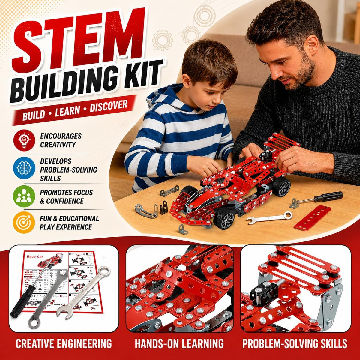 Kit de coche modelo de metal, 287 piezas de juguetes de construcción