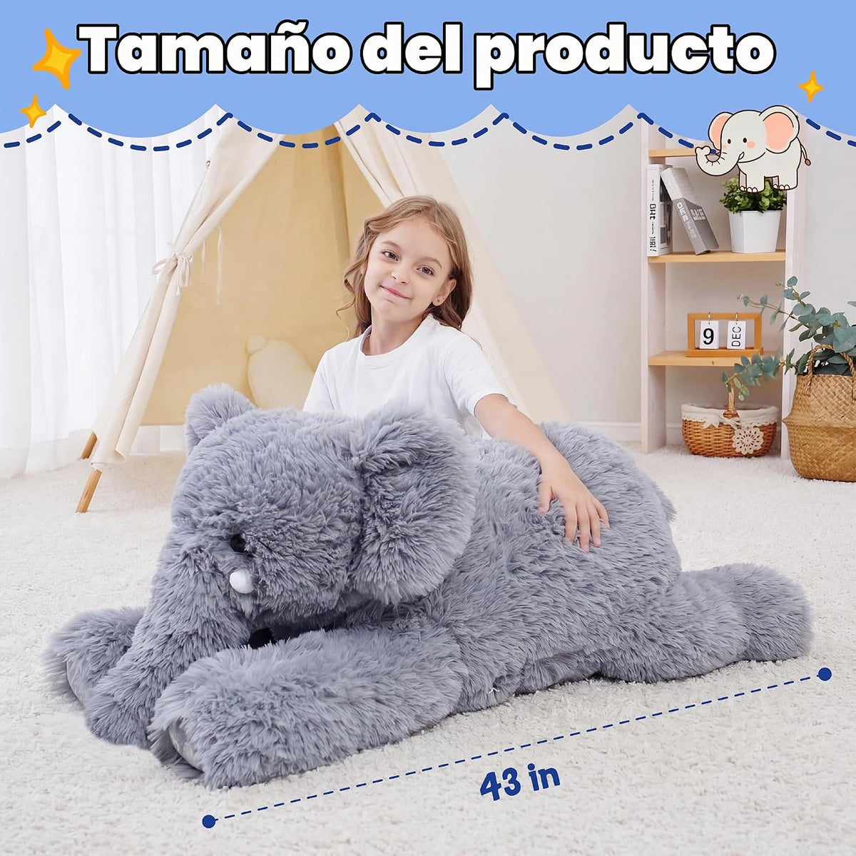 Animal de peluche de elefante gigante, juguetes de peluche de