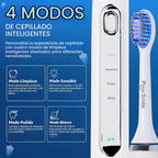 Puur Smile - Cepillo de dientes eléctrico de cerdas suaves, recargable con carga inalámbrica, 2 cabezales de cepillo (LED azul) para adultos, 4 modos de limpieza con temporizador inteligente, IPX7 impermeable, batería de larga duración