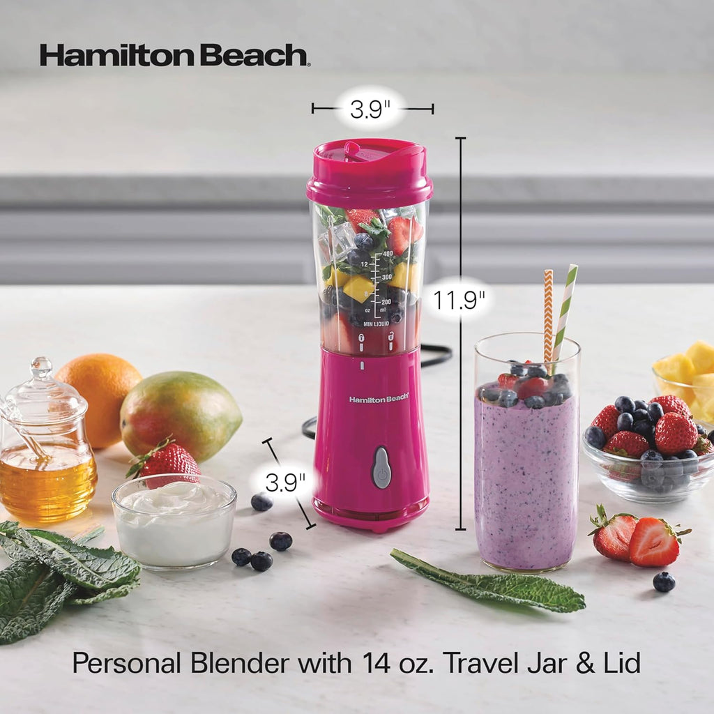Hamilton Beach Licuadora portátil para batidos con tarro de viaje de 14 oz