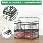 ADRIMER Contenedores organizadores para congelador, 4 paquetes plegables y apilables con longitud ajustable de 11 a 17.3 pulgadas, cestas de almacenamiento de alambre de metal para congelador vertical