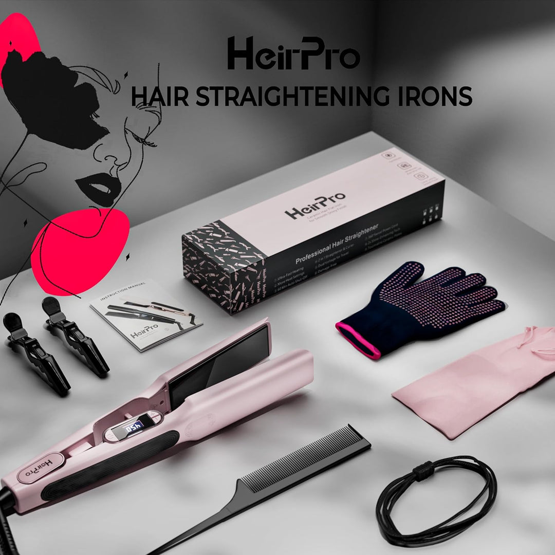 HeirPro Plancha de cerámica con placa flotante 3D, plancha de pelo...