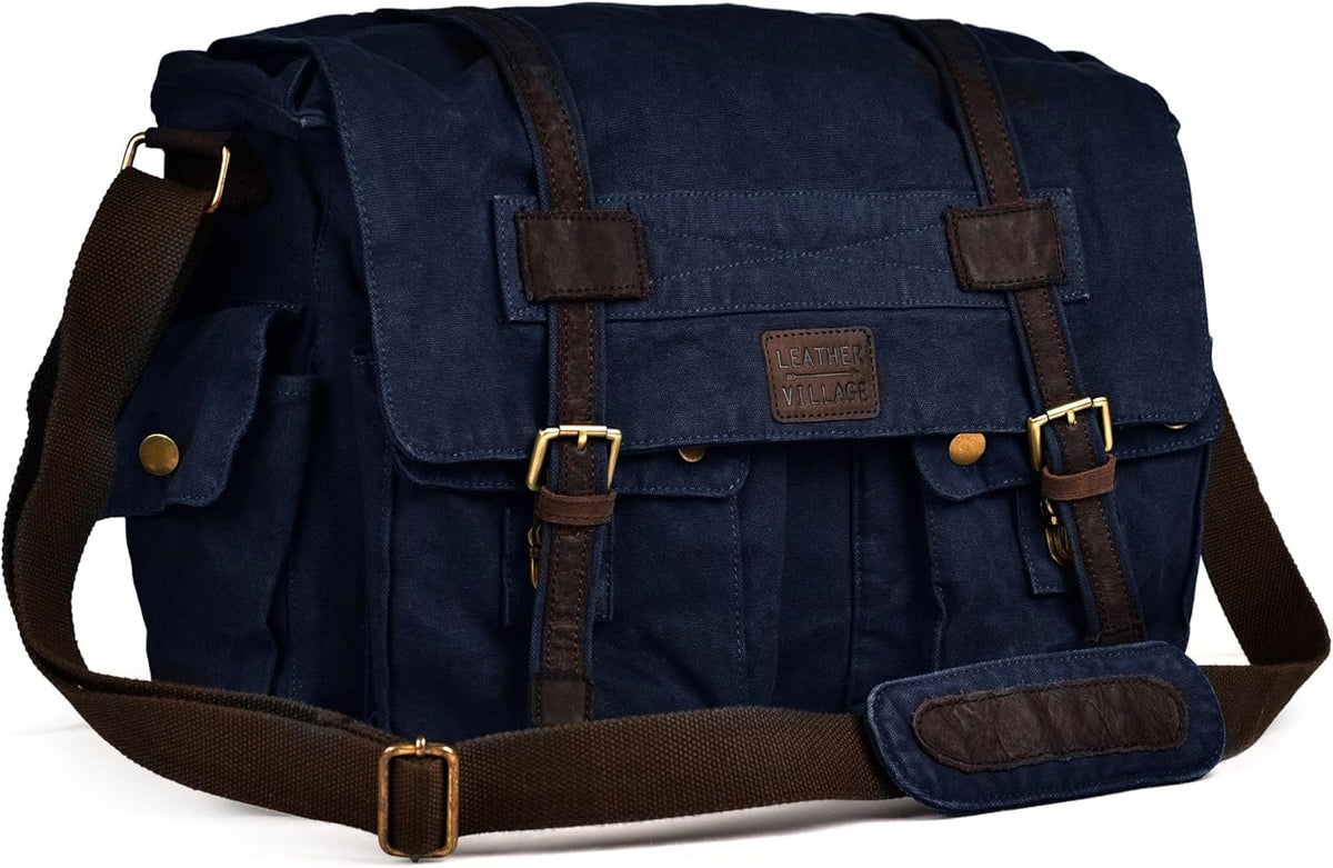 Bolsa bandolera de hombro de lona LEATHER VILLAGE para hombres y mujeres – Elegante bandolera estilo mochila para oficina, viajes y uso diario