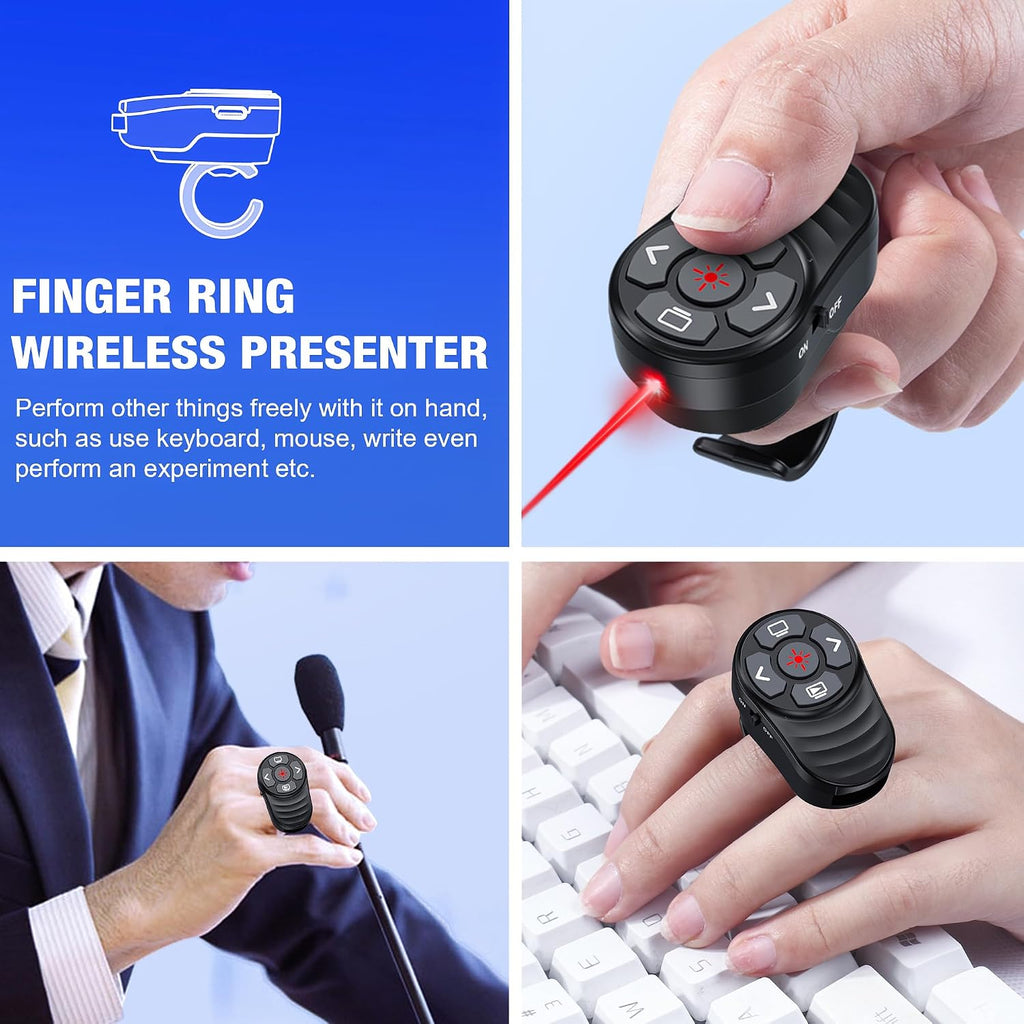 Presentador inalámbrico USB tipo C con láser, control remoto de presentación, anillo para el dedo, clicker de PowerPoint, avance de diapositivas para laptop Mac, clase de oficina