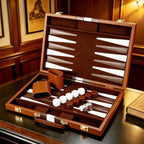 ARUOHHA Juegos clásicos de backgammon para adultos, funda de cuero de lujo, interior de fieltro, juego de backgammon portátil y de viaje, popular juego de mesa, marrón (15 pulgadas)