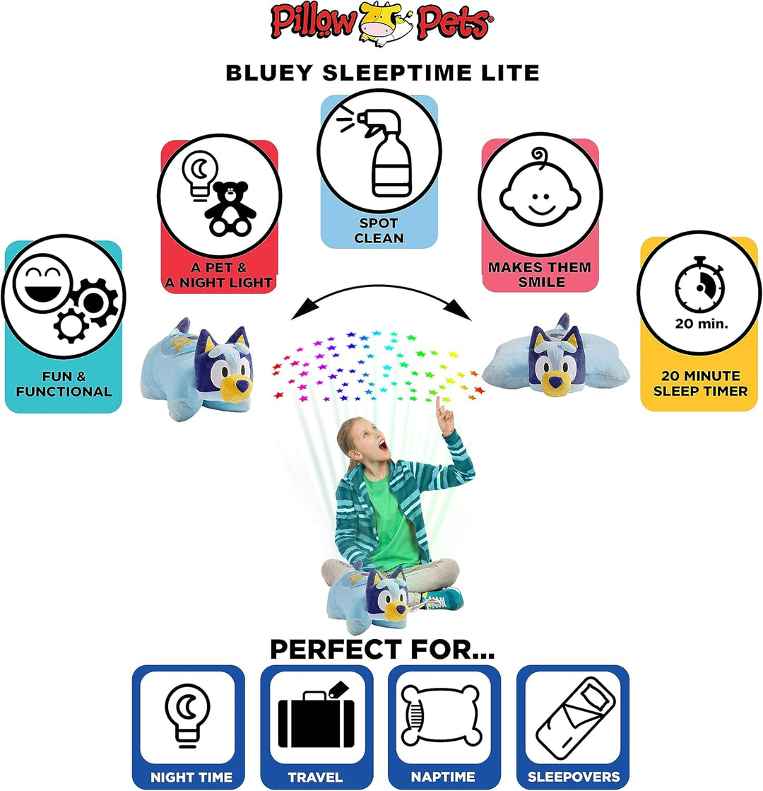 Pillow Pets Luz de sueño Bluey de 16 pulgadas, juguete de peluche d...