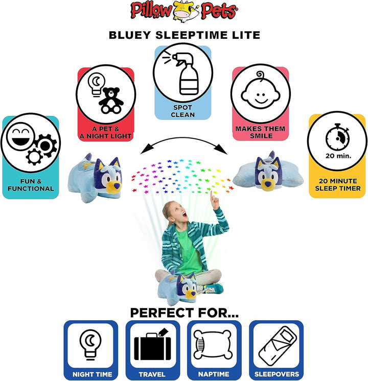 Pillow Pets Luz de sueño Bluey de 16 pulgadas, juguete de peluche d...
