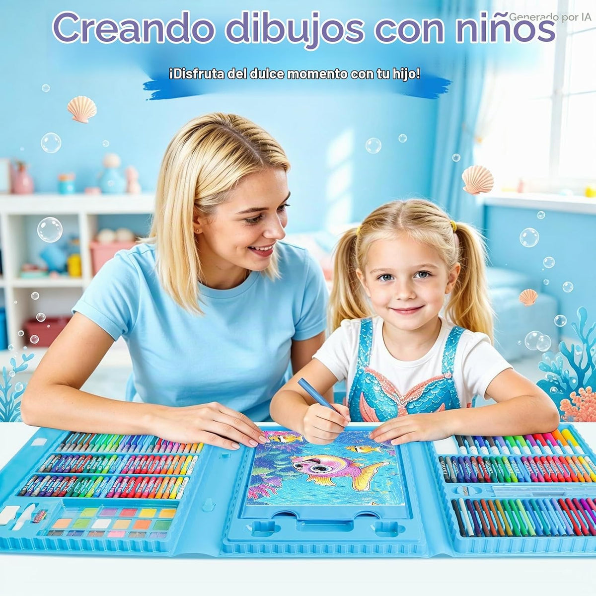 Kit de dibujo de sirena de 208 piezas, regalo para niñas y niños