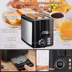 Tostadora de 2 rebanadas, tostadora negra Prime con pantalla LCD digital de cuenta regresiva para pantalla Tostadora inteligente de ranura ancha con bagel/función de descongelación/cancelación/recalentamiento y bandeja extraíble para migas