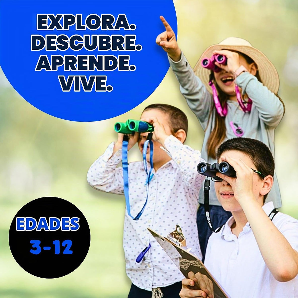 Binoculares azules para niños 8x21 - Juego de binoculares compactos a prueba de golpes con óptica de alta resolución para niños de 3 a 12 años, juguetes para observación de aves