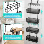 HapiRm Organizador Sobre la Puerta - Organizador de Puerta Colgante con 4 Canastas Metálicas de Gran Capacidad y Gancho Ajustable para Ropa para Baño Dormitorio Cocina Despensa Armario de Cocina