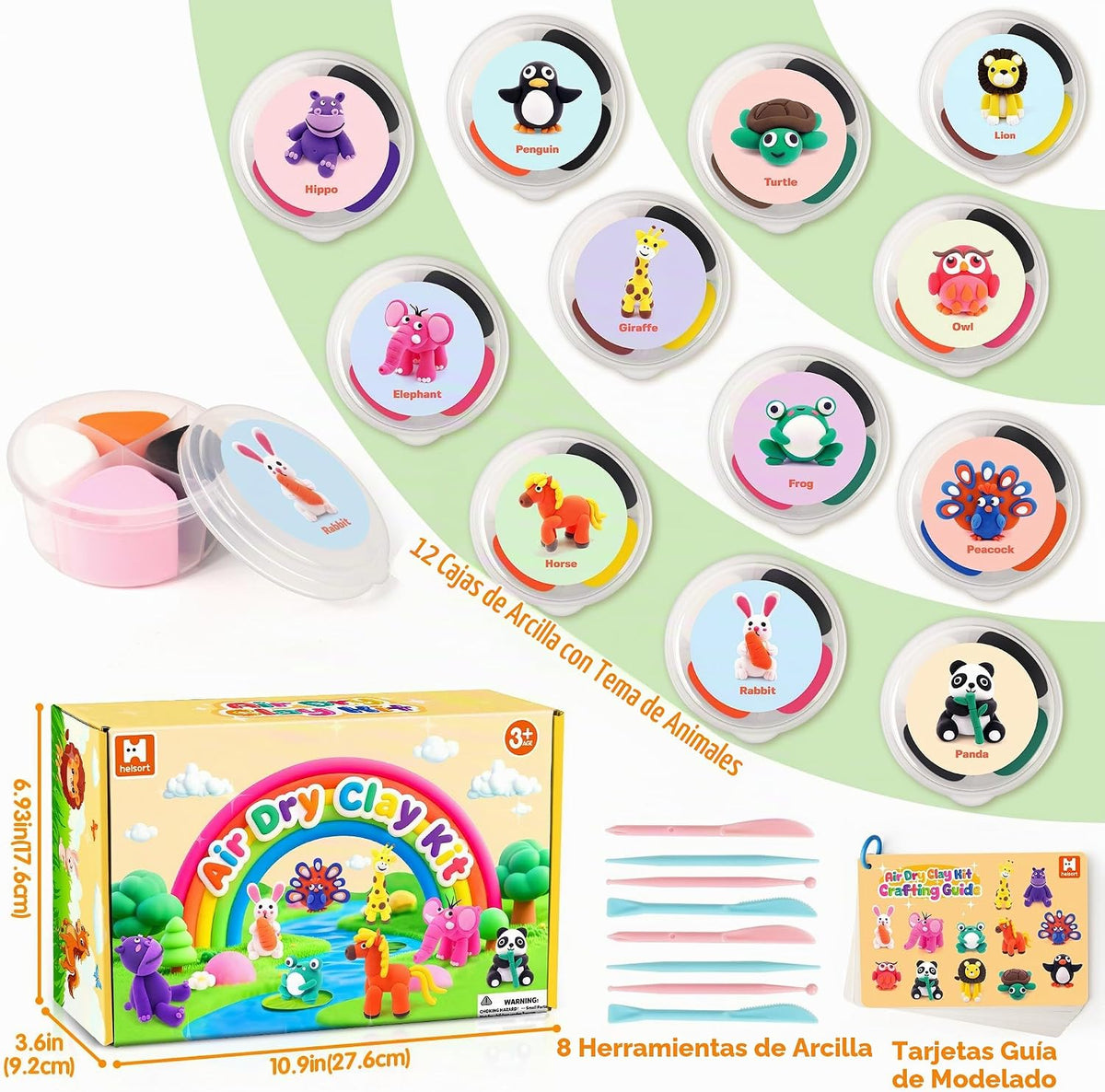 Helsort Kit de Arcilla para Secado al Aire para Niños, Set de 12 Arcillas para Modelar Animales, Manualidades para Niños
