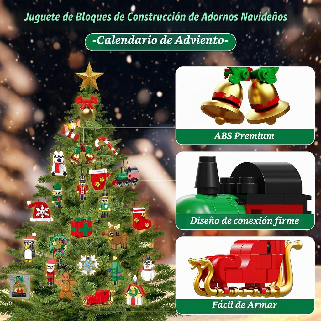 Calendario de Adviento 2026, adornos de Navidad, juego de construcción compatible con Lego, corona de Papá Noel, pan de jengibre, reno, juguete de construcción 24 en 1, cuenta regresiva de 24 días para juguetes de Navidad, regalos para niños y niñas