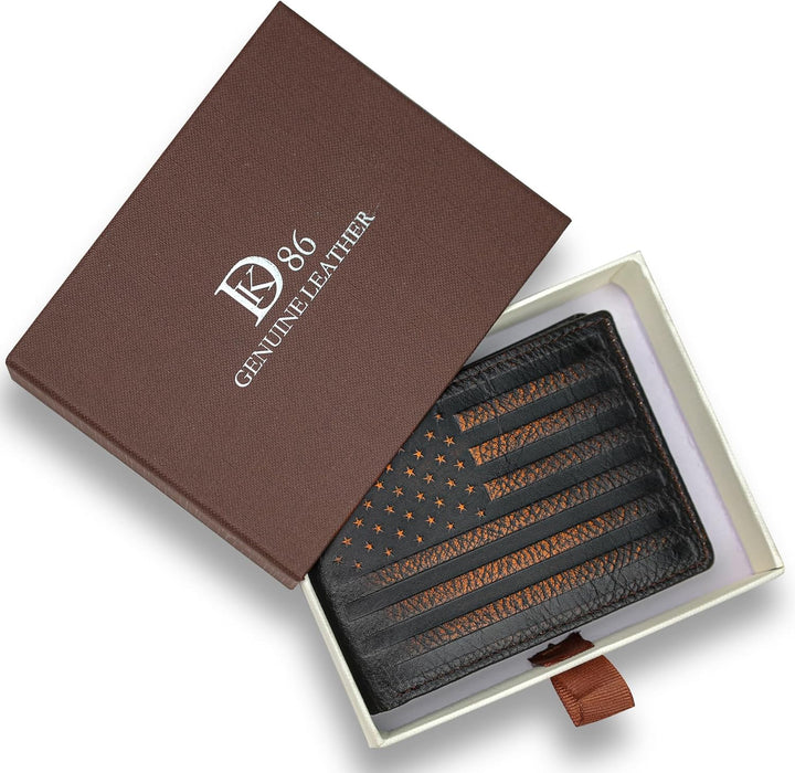 DK86 Billetera para hombre Slim Rfid Bifold Cuero Genuino 2 ID Vent...