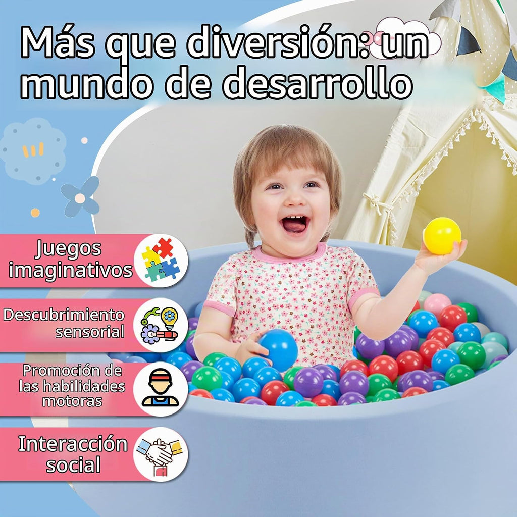 Piscina de bolas de espuma de 35.4 x 11.8 pulgadas para niños pequeños, pelotas redondas para bebés de 1 a 3 años, pelotas de juego para niños y niñas, pelotas no incluidas, azul claro