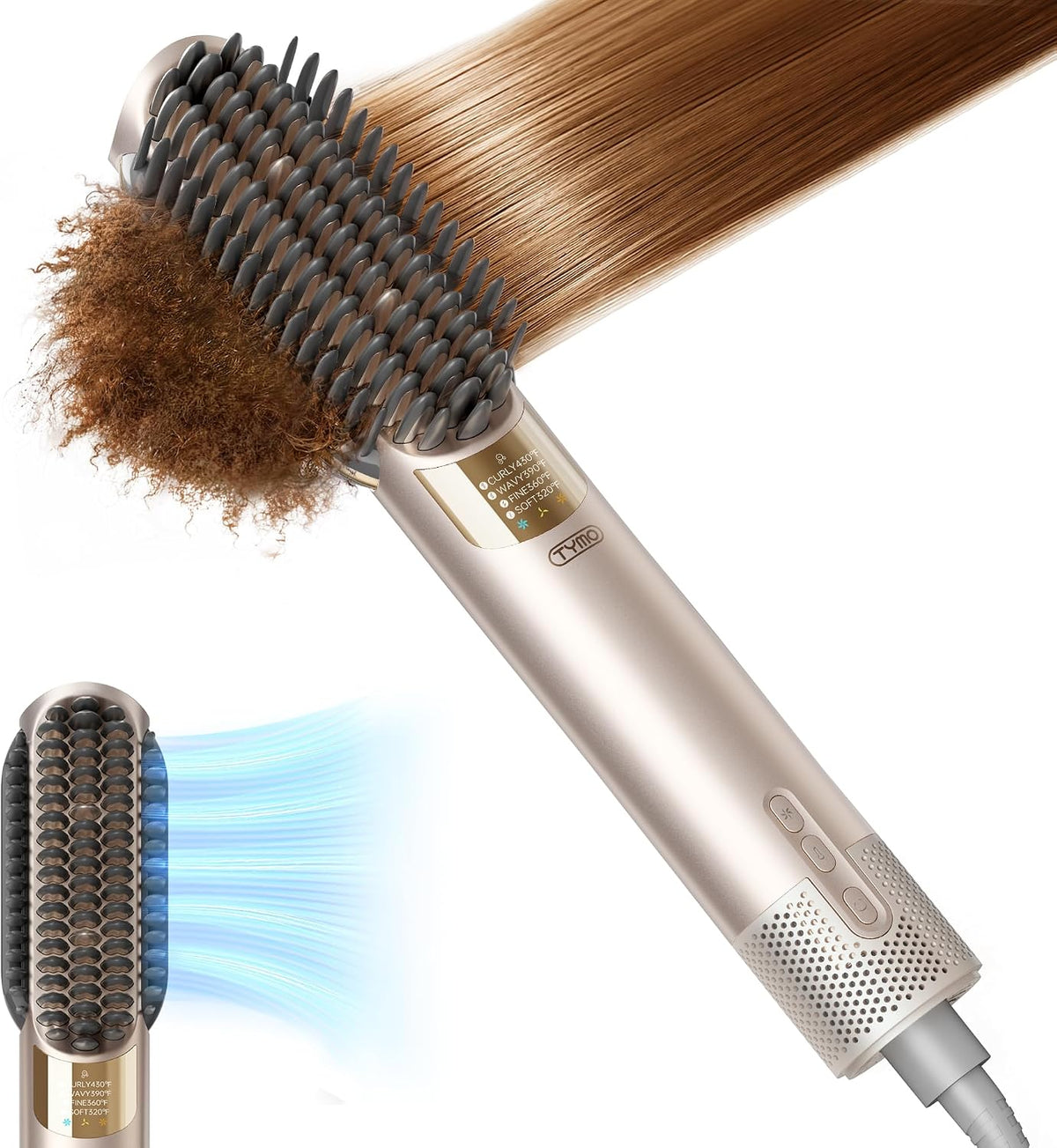 TYMO Plancha de pelo 2 en 1, 2 veces más rápido, alisador de cabello húmedo para secar, peine caliente para un estilo suave, estilizador iónico fluido para alisar el aire para mujeres, añade brillo y