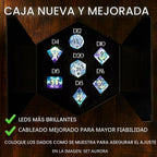 HEIMDALLR Juego de dados de núcleo líquido con la primera caja de visualización LED - Juego de 7 dados DND de borde afilado pintado a mano con caja de regalo - Juego de dados de resina de Dungeons and