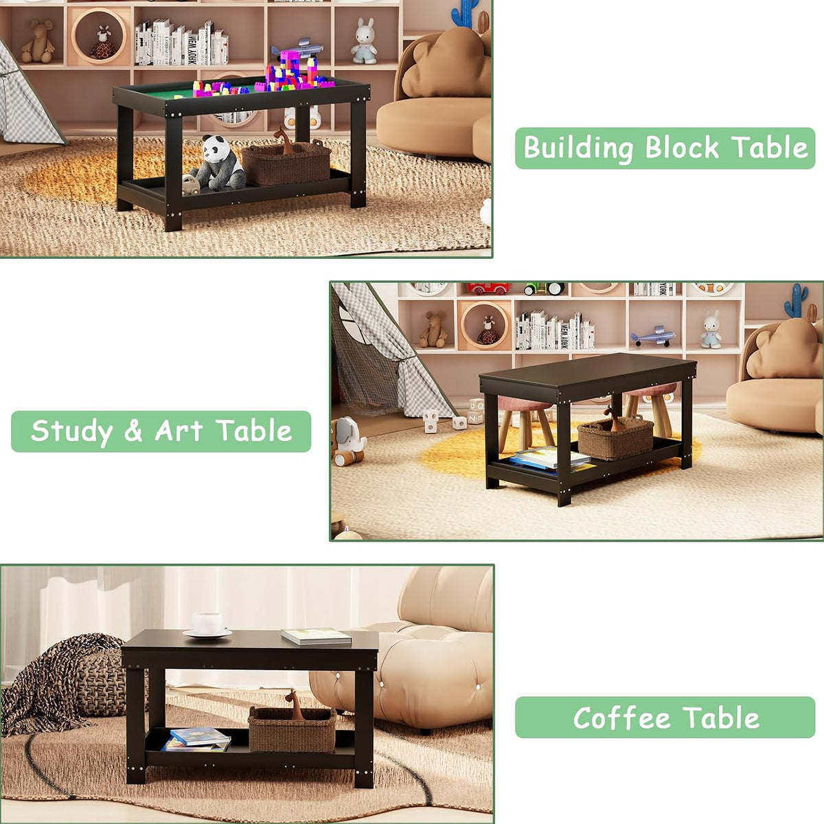 Mesa de actividades de tren para niños 2 en 1 con tablero y almacenamiento, mesa de juego de madera para dibujo artístico, bloques de construcción, lectura