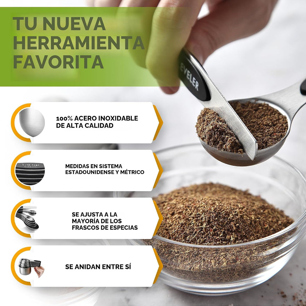 Spring Chef Juego de 15 tazas y cucharas medidoras magnéticas con niveladores, negro