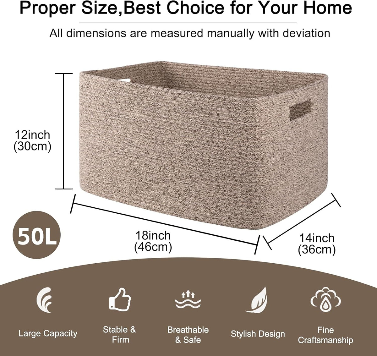 OIAHOMY Cesta de cuerda de algodón rectangular manta cesta de sala de estar