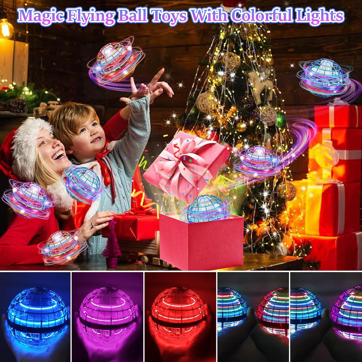 Juguete de bola de orbe volador, mini dron cósmico de mano flotante, hilanderos de mosca para niños y adultos, juguetes para interiores y exteriores, juguetes geniales con luces LED para