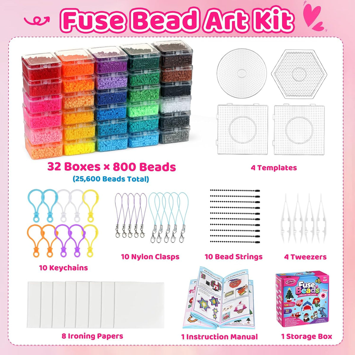 Funtopia Kit de 25600 cuentas fusibles, cuentas de 0.197 in para