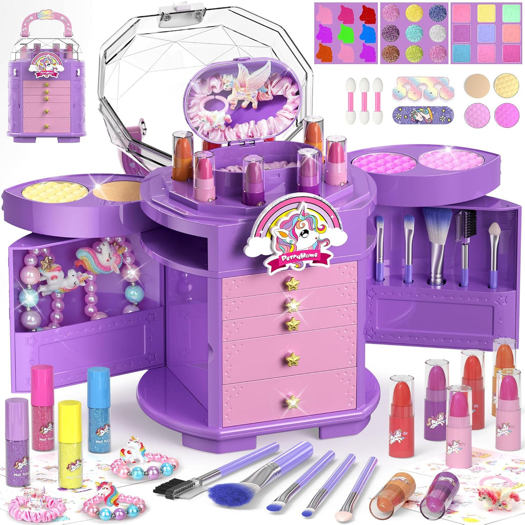63 Pcs Kids Makeup Set para Girls, Washable Real Cosmetic Toddler Makeup Kit