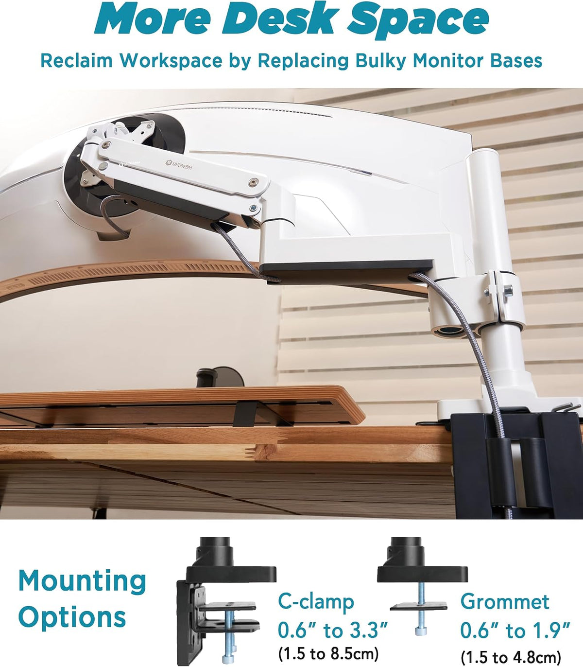 Brazo de monitor dual resistente para monitores ultraanchos de hasta 57 pulgadas y 44 libras, soporte de monitor doble para monitor doble de 49 pulgadas vertical apilado en altura ajustable - Montaje VESA de 100 x 100, blanco, MA20PW-D