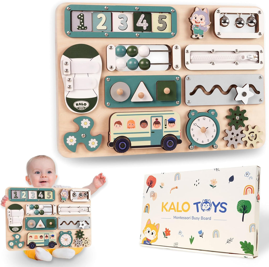Tabla Montessori grande para bebés y niños pequeños de 1 a 3 a 17 pulgadas, tabla de actividades sensoriales de madera - Habilidades motoras finas y juguete educativo de aprendizaje temprano para niños de 1, 2, 3 años, apto para viajes y seguro