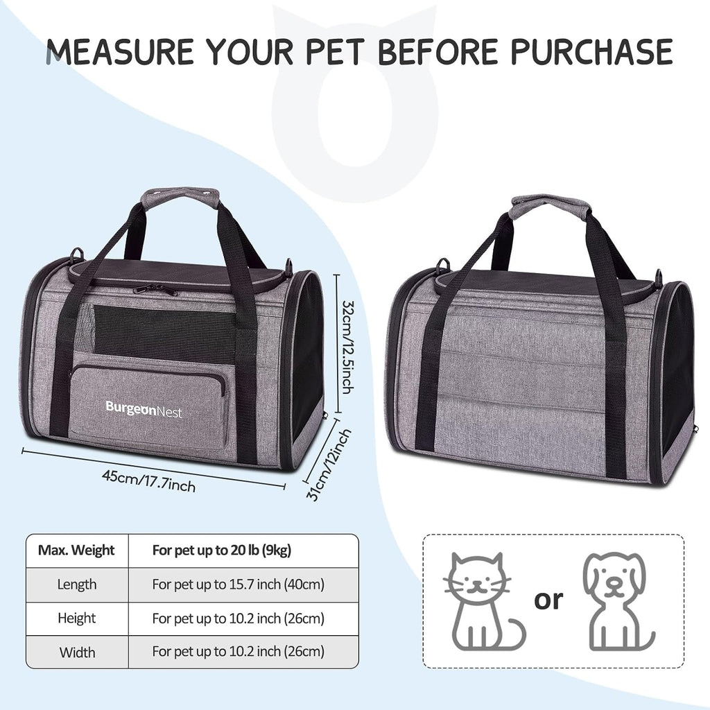 BurgeonNest - Transportador para gatos de hasta 20 libras, bolsa de viaje portátil para mascotas con carga superior
