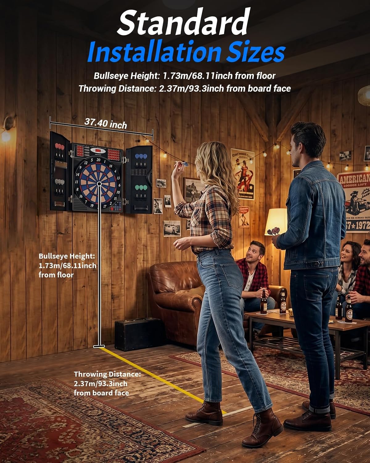 WIN.MAX Electronic Dart Board Cabinet Set para Adults, negro