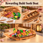 Juego de bloques de construcción de barco de sushi japonés grande