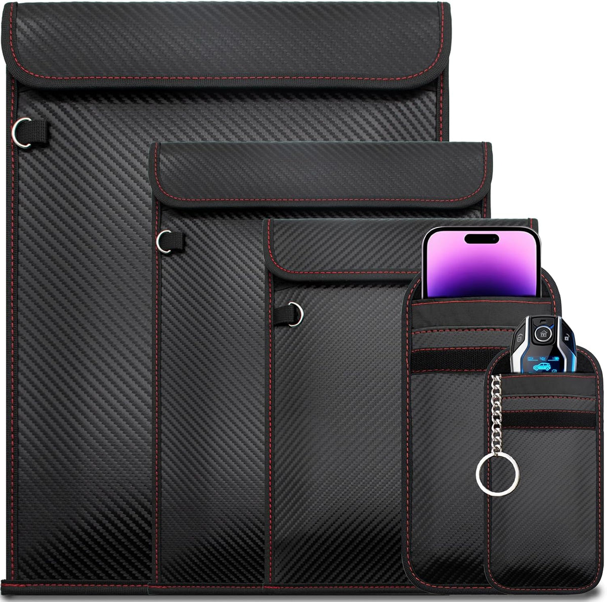 Faraday Bags - Paquete de 5 bolsas Faraday antirrastreo para teléfonos, llaves de automóvil, tabletas y portátiles, bolsa EMP resistente al agua, seguridad de datos y protección de viajes