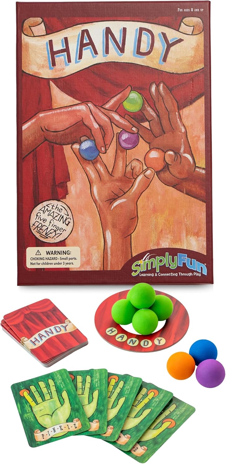 SimplyFun Handy - Juego familiar para niños y adultos a partir de 8 años - Juego de habilidades motoras finas con bolas suaves y cartas, para aula, fiesta o diversión nocturna de juego familiar
