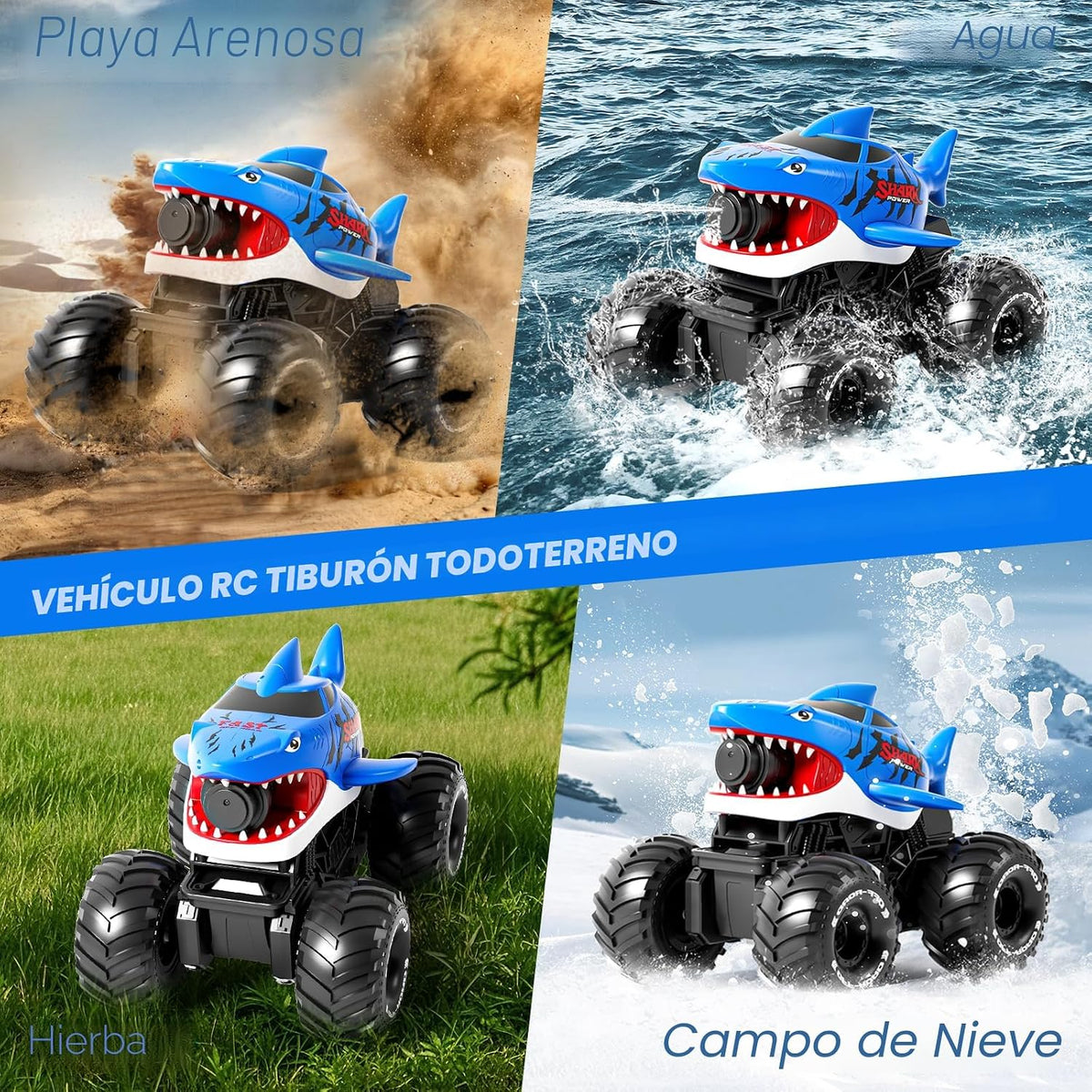 Camión monstruo de tiburón anfibio de control remoto con detección de gestos y chorro de agua, 4WD, 1:16, vehículo RC todo terreno, impermeable, tanque RC para piscina, juguete al aire libre, regalos