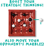 Orbito de Flex IQ, juegos de estrategia para 2 jugadores para reuniones familiares, ideal para juegos infantiles, incluye 1 tablero de juego con botón orbito, 8 canicas blancas y 8 canicas negras