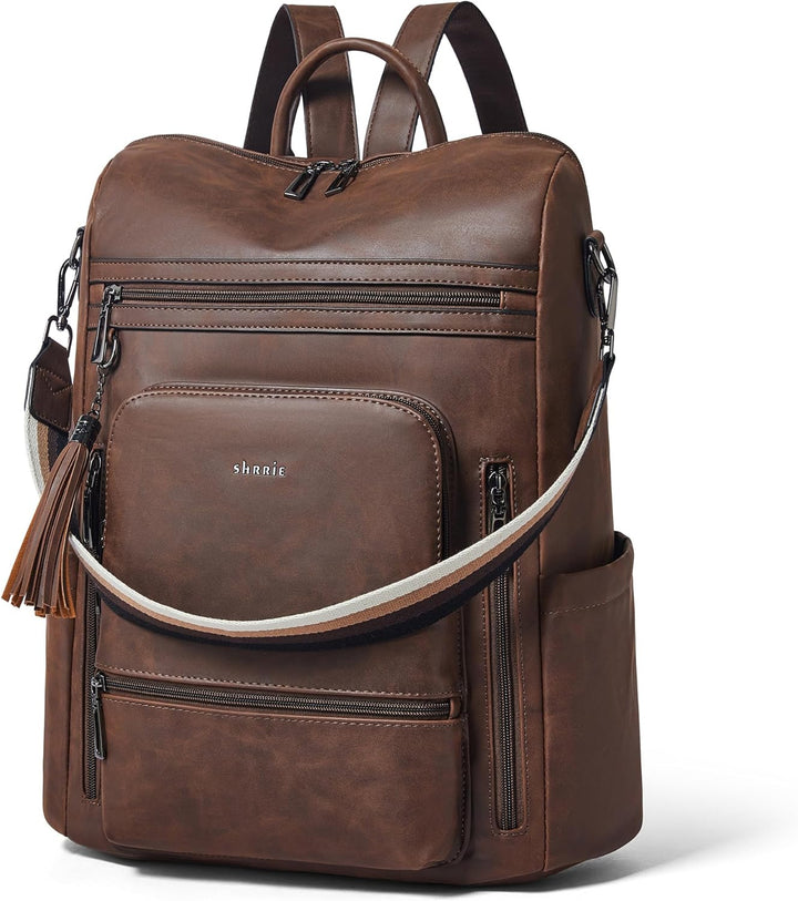 Shrrie - Mochila de cuero vegano para laptop de 14 pulgadas para mu...