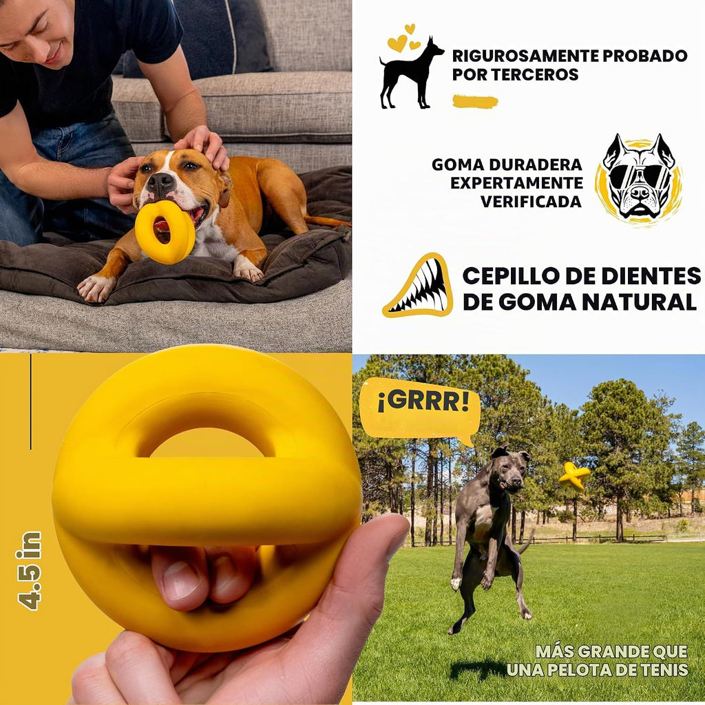 Indestructible Dog Ball - Lifetime Replacement - Durable Dog Toy para Aggressive Chewers - Safe, Non-Toxic Natural Rubber - Chew, Tug & Fetch - Tough, Heavy Duty Chew Toy - 4” (Softball Size)