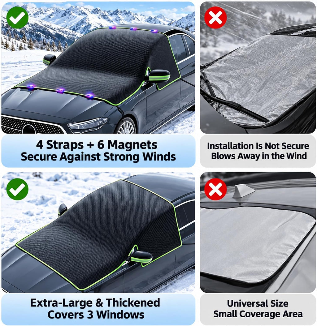 Cubierta de nieve para parabrisas, cubierta de parabrisas de automóvil para hielo y nieve, cubierta magnética para parabrisas con ventana lateral 26725