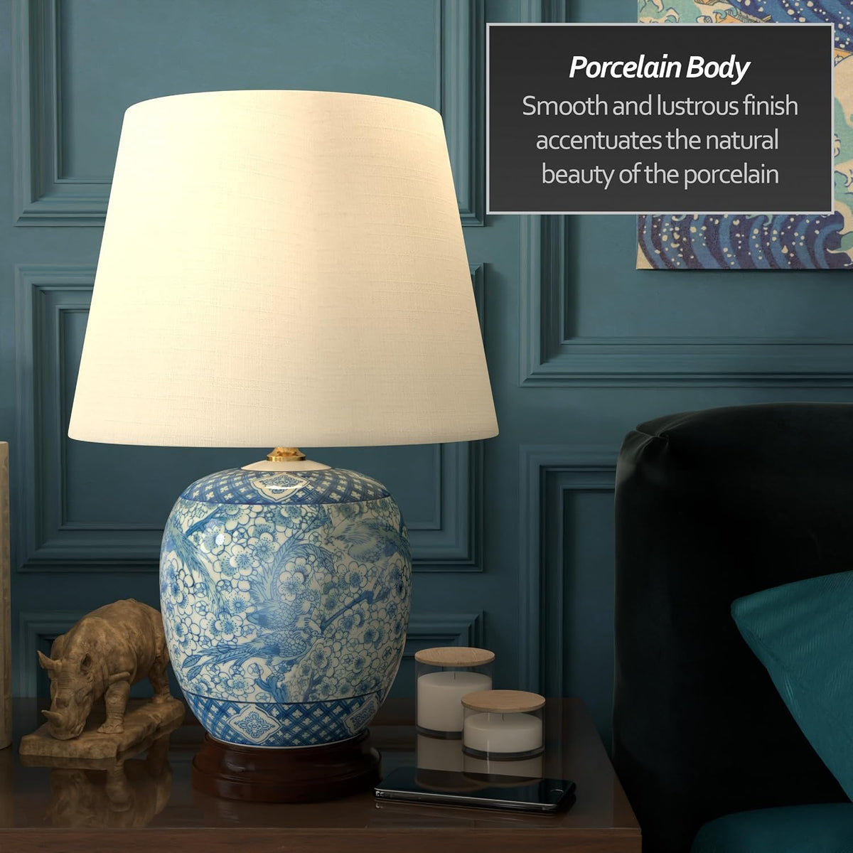 Lámpara Red Lantern Lámpara clásica de tarro de porcelana azul y blanca de 20"