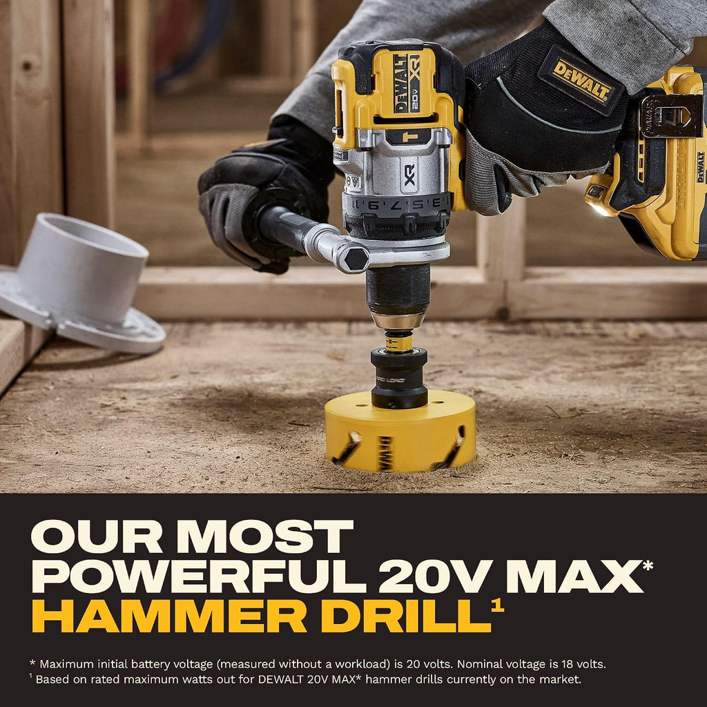 DEWALT Kit de taladro de martillo inalámbrico sin escobillas de 20 V MAX XR de 1/2 pulgada con batería de 8 Ah y cargador, 3 velocidades (DCD1007WW1)