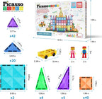 PicassoTiles 120 piezas de fichas magnéticas de tamaño mini, juguetes magnéticos de la serie diamante, juego de bloques de construcción sensorial, aprendizaje STEM, tamaño de viaje, juguete educativo