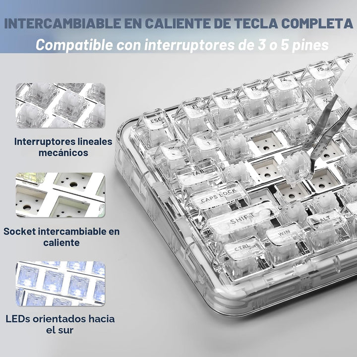 YUNZII X98 QMK\/VIA Teclado mecánico inalámbrico para juegos con pe...