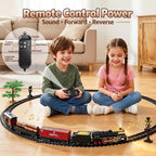 Juego de tren eléctrico con control remoto, humo, luces, sonido