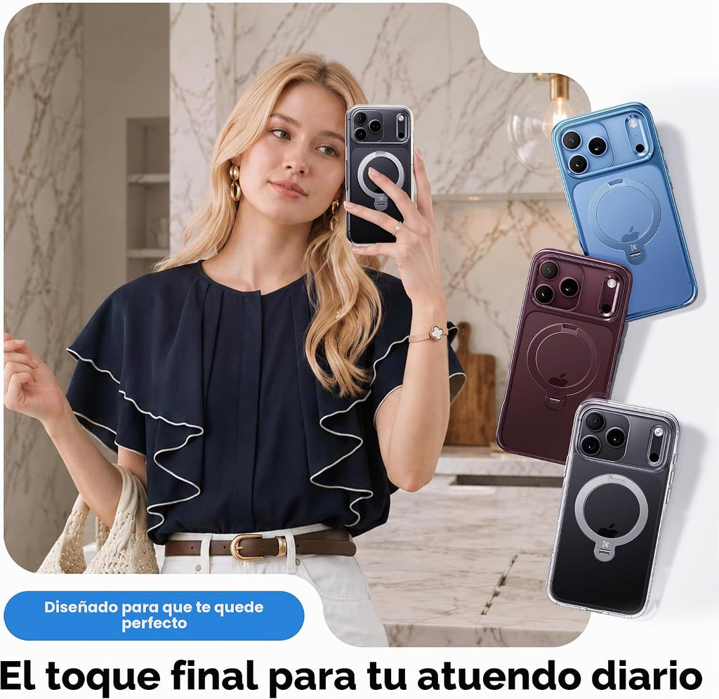 CASEKOO Funda para iPhone 17 Pro con soporte magnético giratorio de 360 grados compatible con MagSafe, protección militar contra caídas de 17 pies con soporte de 6.3 pulgadas, transparente