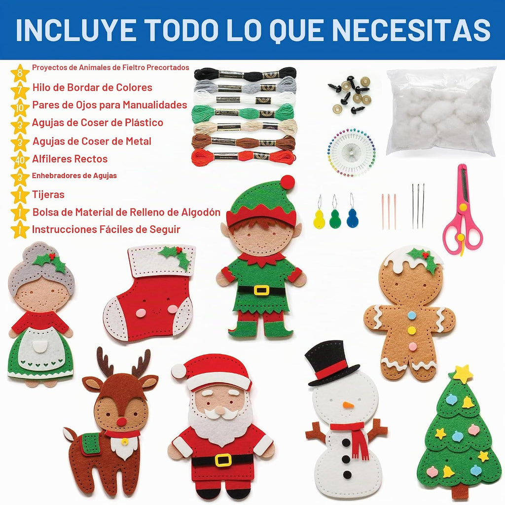 Craftorama Kit de costura para niños, divertido y educativo juego de manualidades de Navidad para niños y niñas de 7 a 12 años, cose tu propio conjunto de manualidades de fieltro navideño para